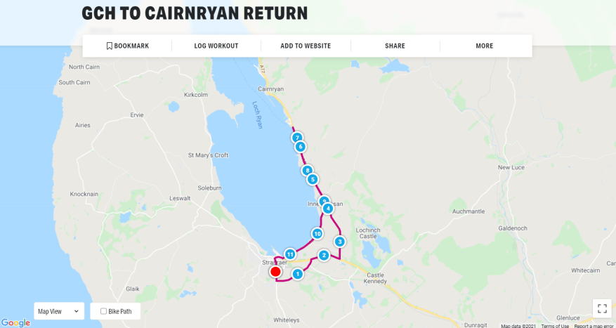 GCH to Cairnryan route map